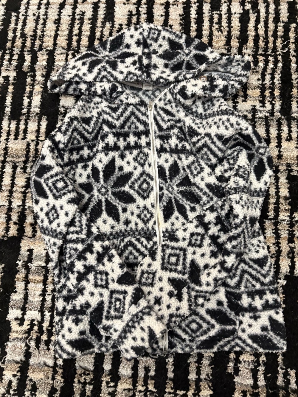 eye candy Black & White Fair Isle Hooded Zip Cardigan